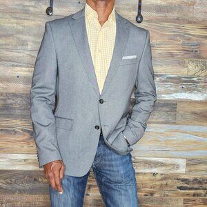 LkNw Zara Man Gray Dual Vent Stitched Lapel Sport Jacket Blazer 44R